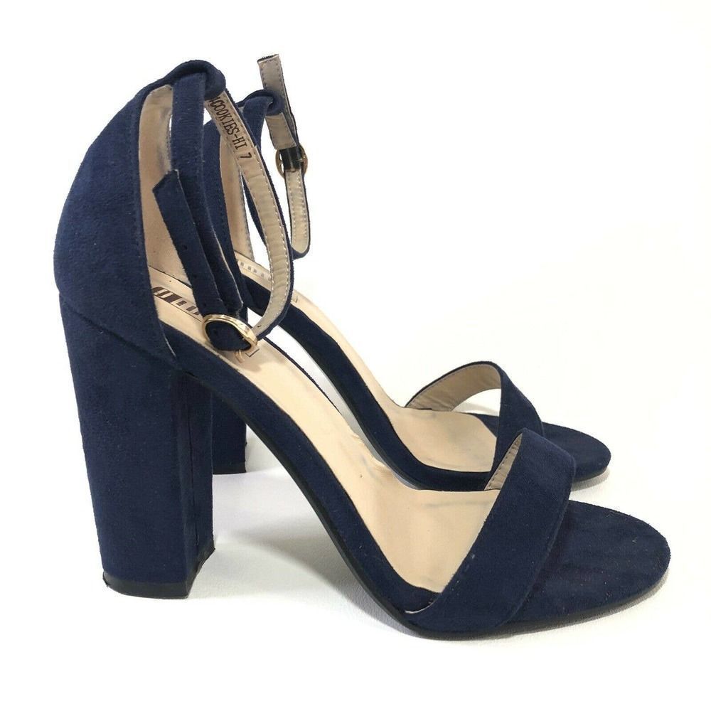 Women's IN2 Candie High Chunky Block Heel Pump Heeled Blue Suede Size 7